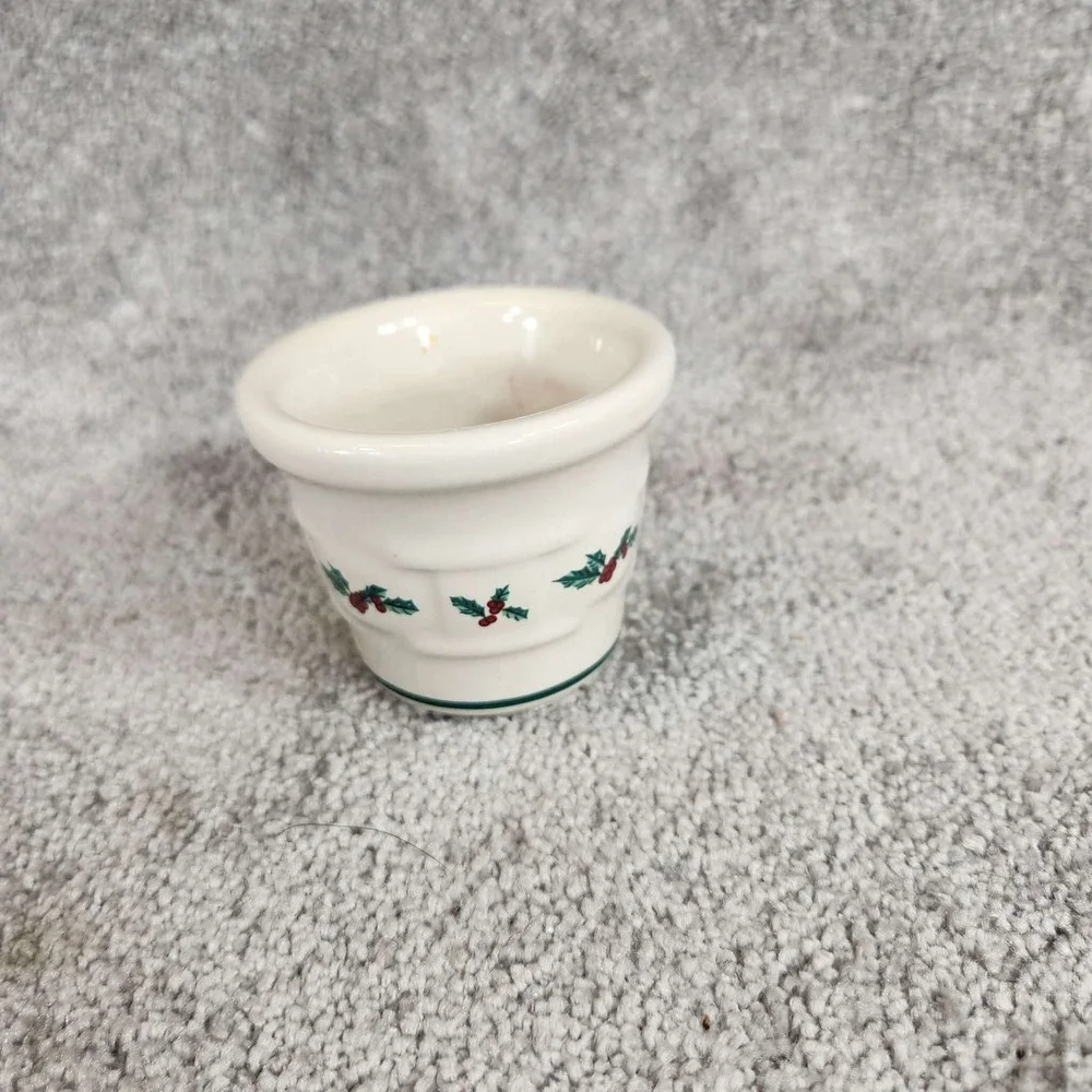 Longaberger Votive Cups Ivory Christmas Holly Pottery Set of‎ 2